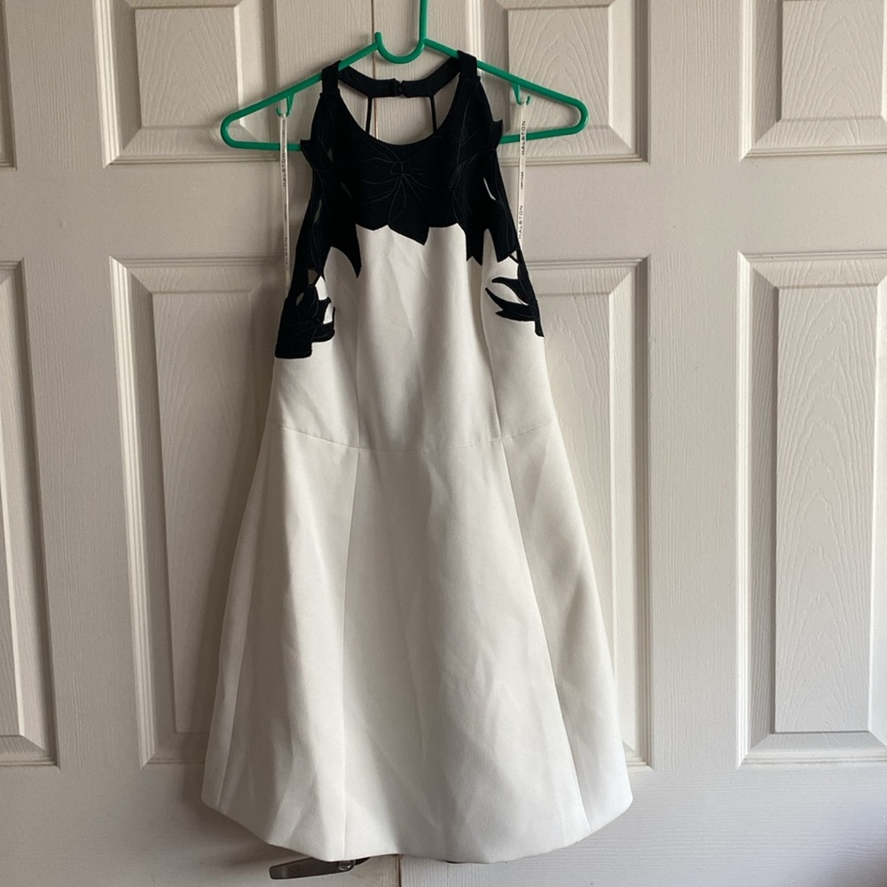 Halston Heritage White Embroidered Colorblock Mini Dress - Picture 6 of 10